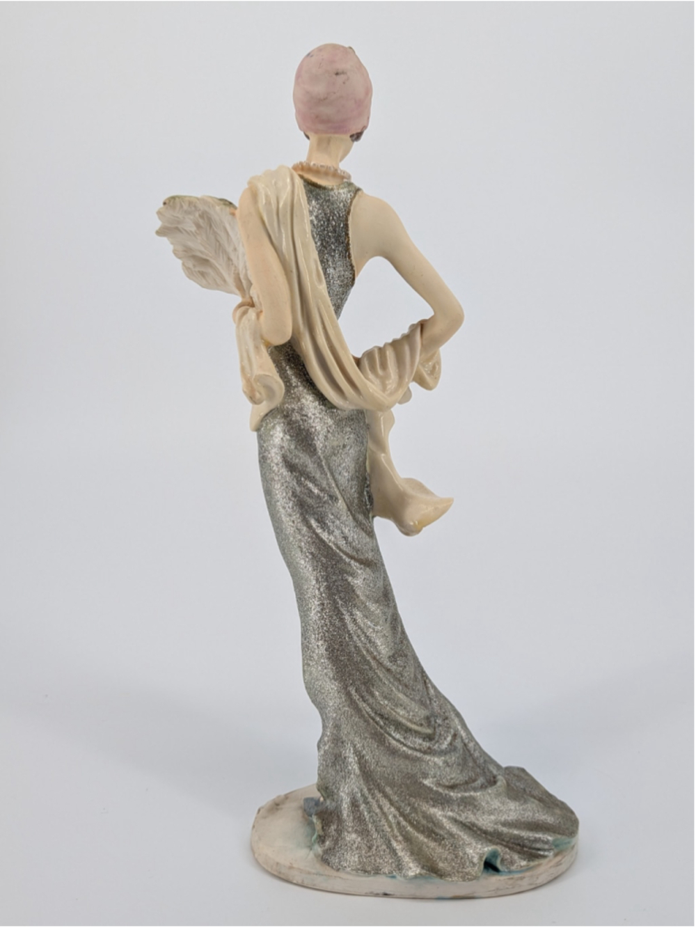 VTG 1991 Albert Price Flapper Lady Figurine Silver Glitter Gown Fan 13.5" AS IS - Picture 3 of 11